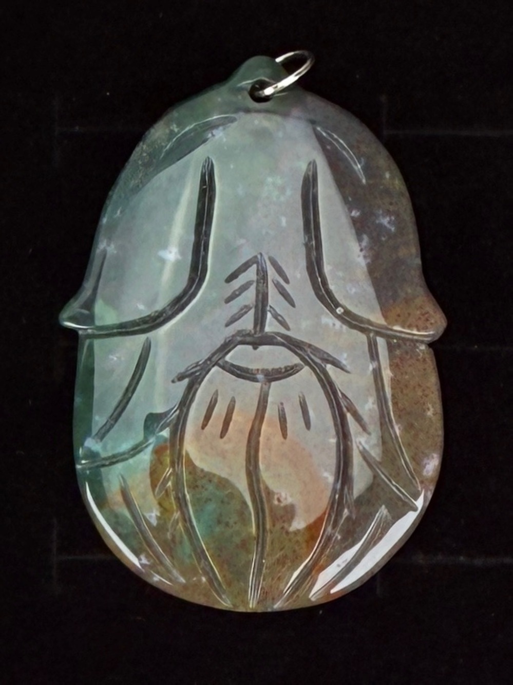 Gorgeous vintage weighted carved stone large pendant + free 16” cord necklace